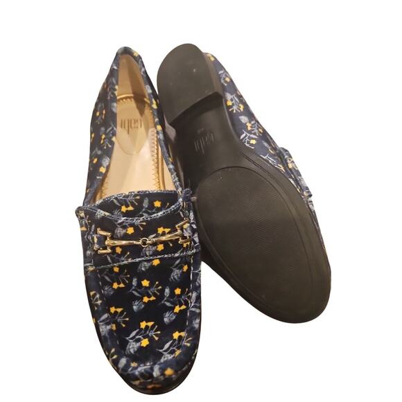 Cabi Carnaby Size 7M Blue Velvet Floral Gold Horsebit Loafers Womens Slip On - Picture 7 of 9